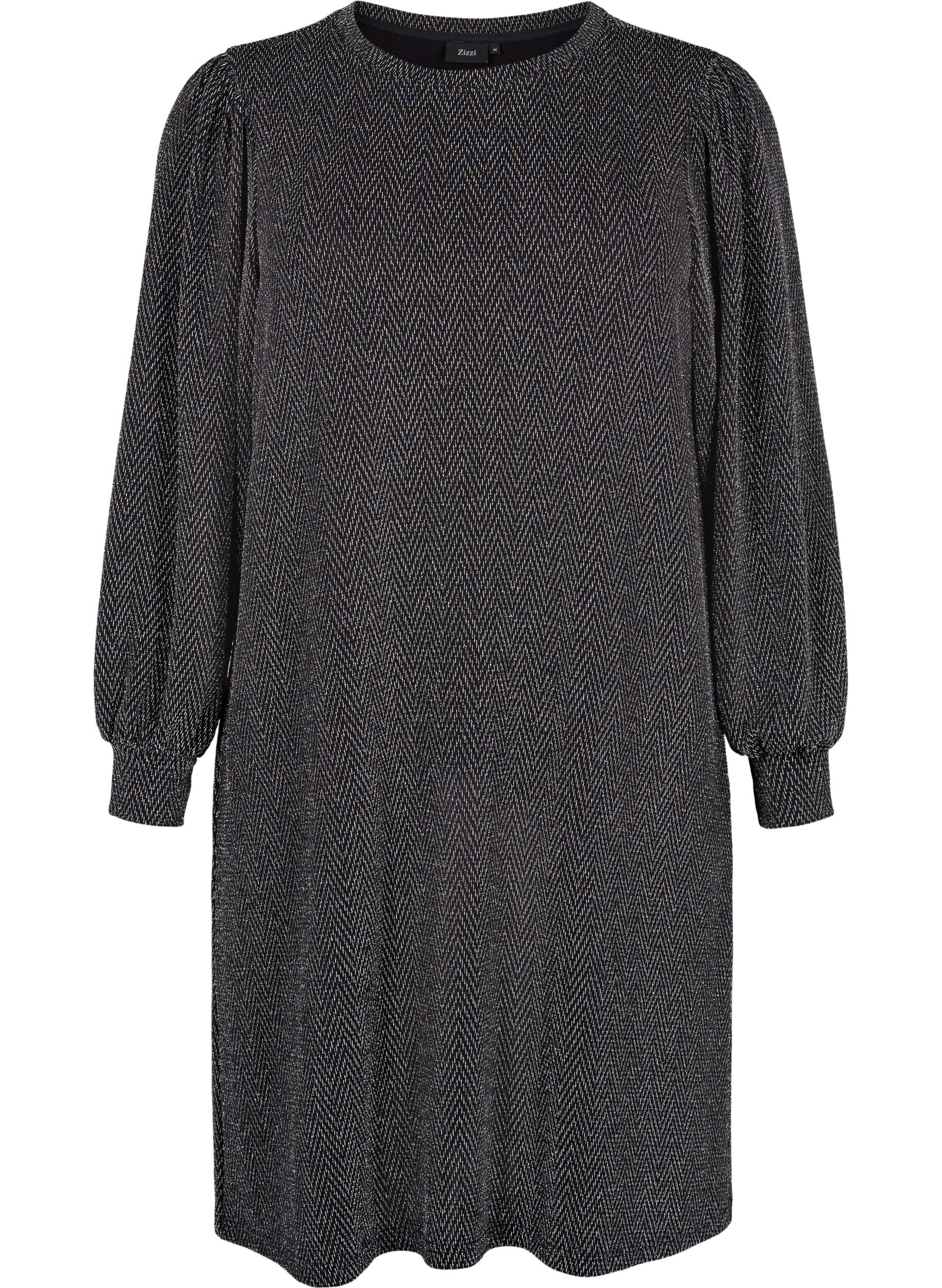 Zizzi Kjole med zigzag m&oslash;nster og glimmer, Silver ZigZagShimmer, Packshot image number 0