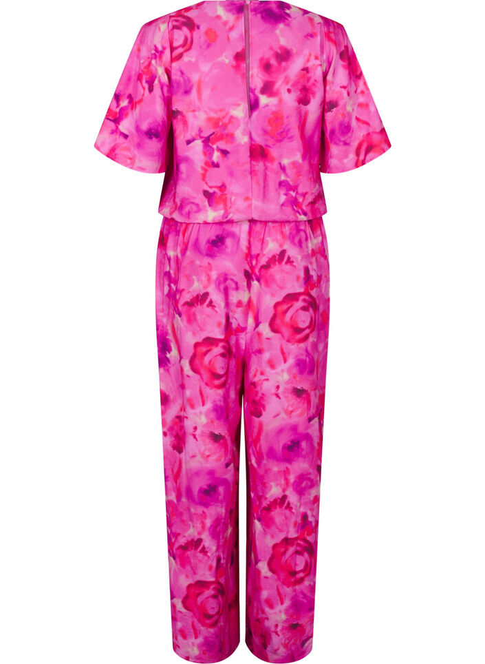 Blomstret jumpsuit med flagermusærmer, Pink Rose AOP, Packshot image number 1