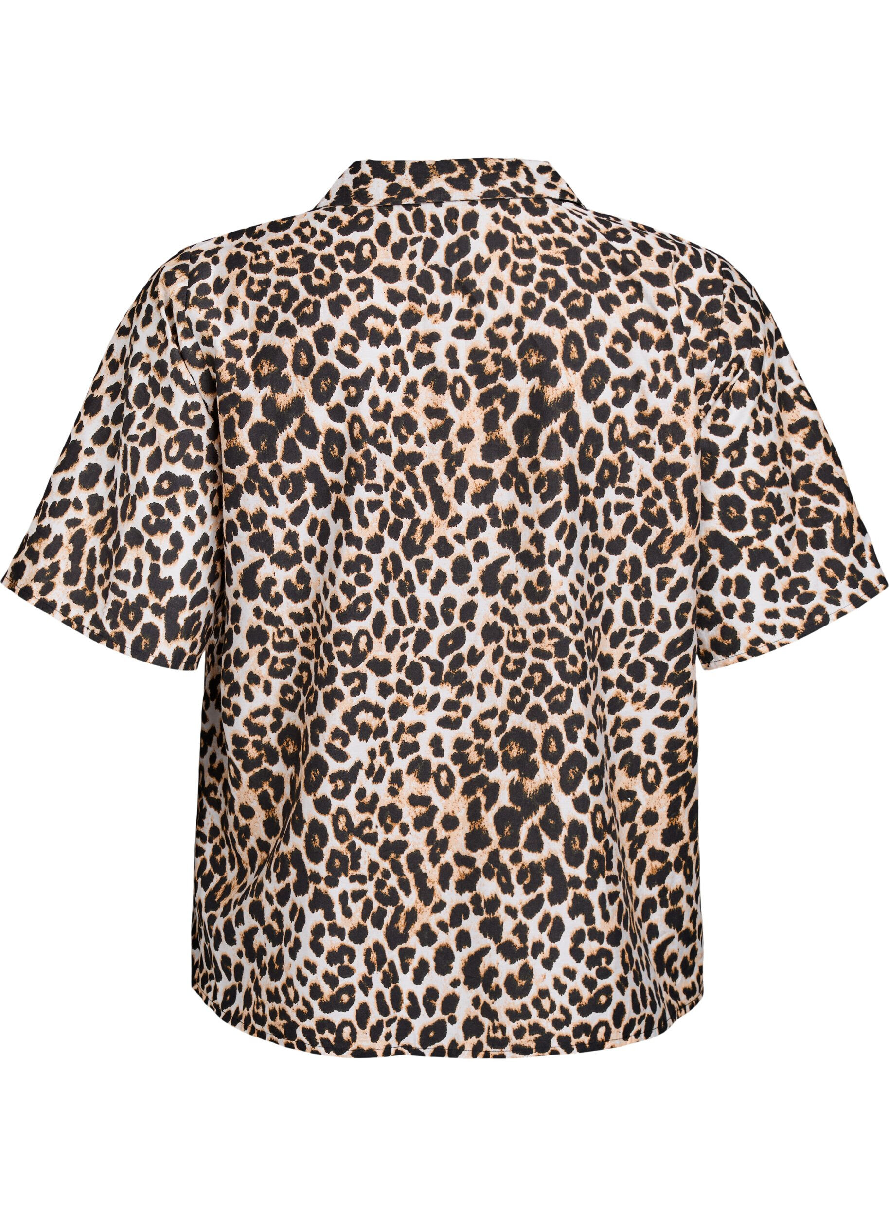 Zizzi Skjortebluse med print og V-hals, Brun, Packshot image number 1