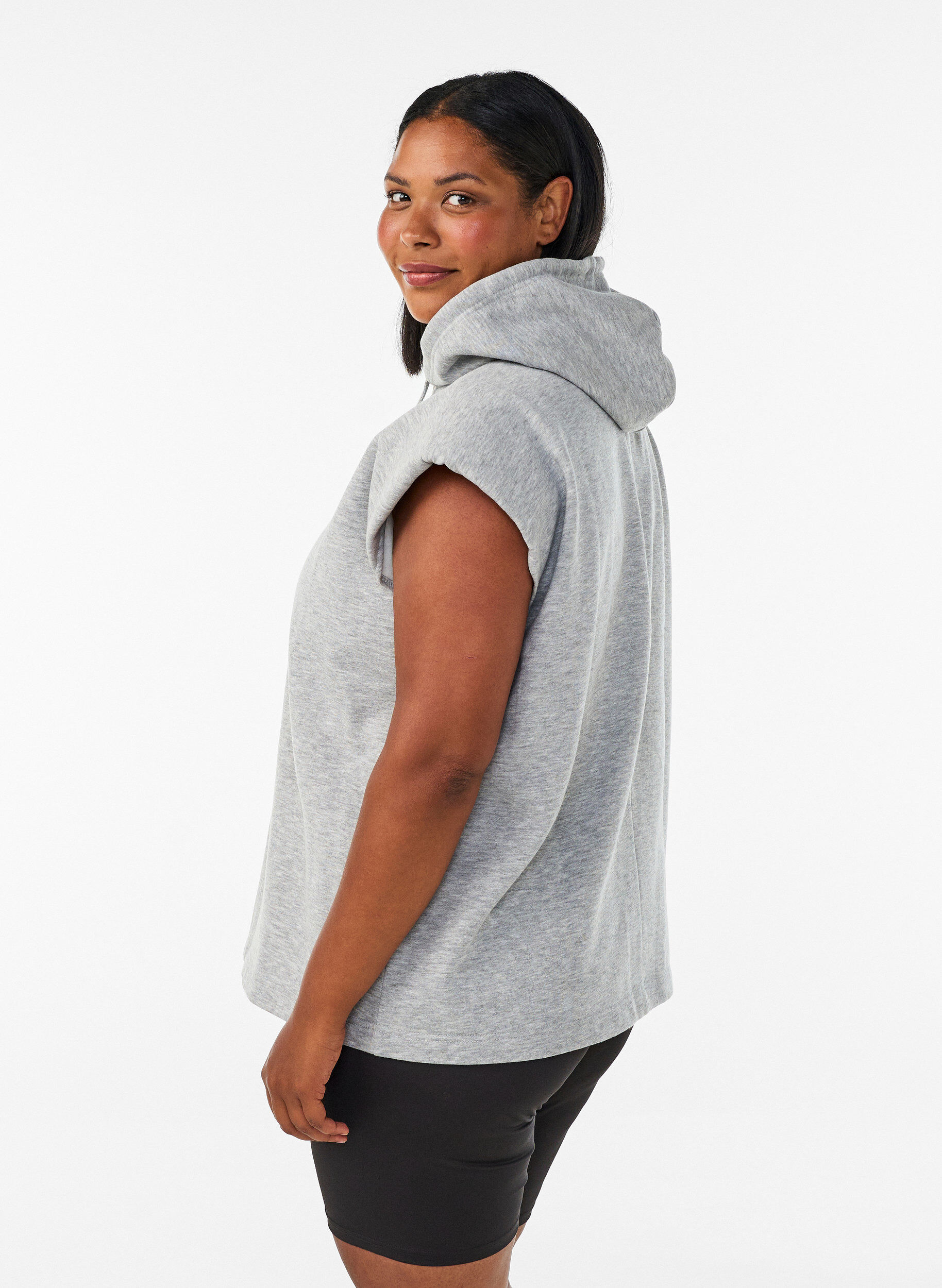 ZizziSweatvest med h&aelig;tte og skuldervattering, Gr&aring;, Model image number 2