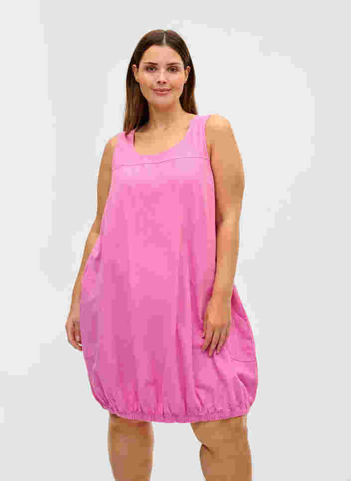 Ærmeløs kjole i bomuld, Cyclamen, Model image number 0