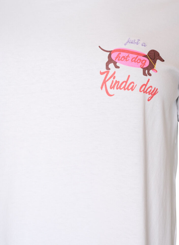 Bomulds T-shirt med brystprint, Hvid, Packshot image number 2