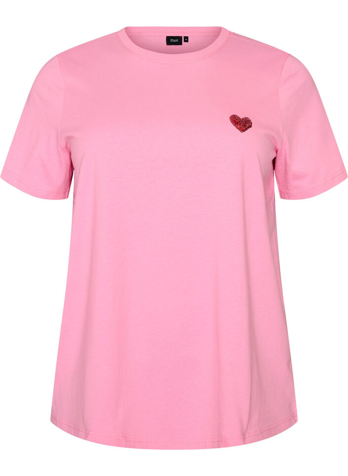 T-shirt med paillethjerte og farverigt rygprint, Lyser&oslash;d, Packshot image number 0