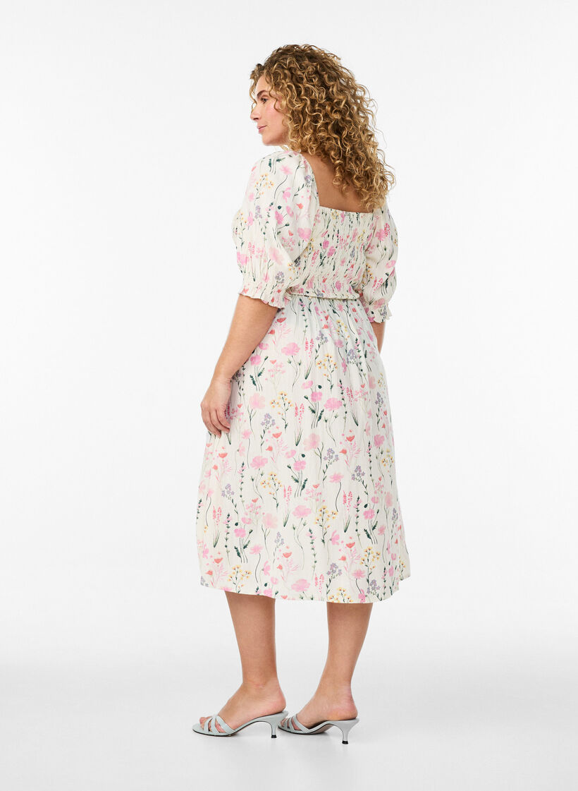 Blomstret sommerkjole i viskose, Vanilla, Model image number 1