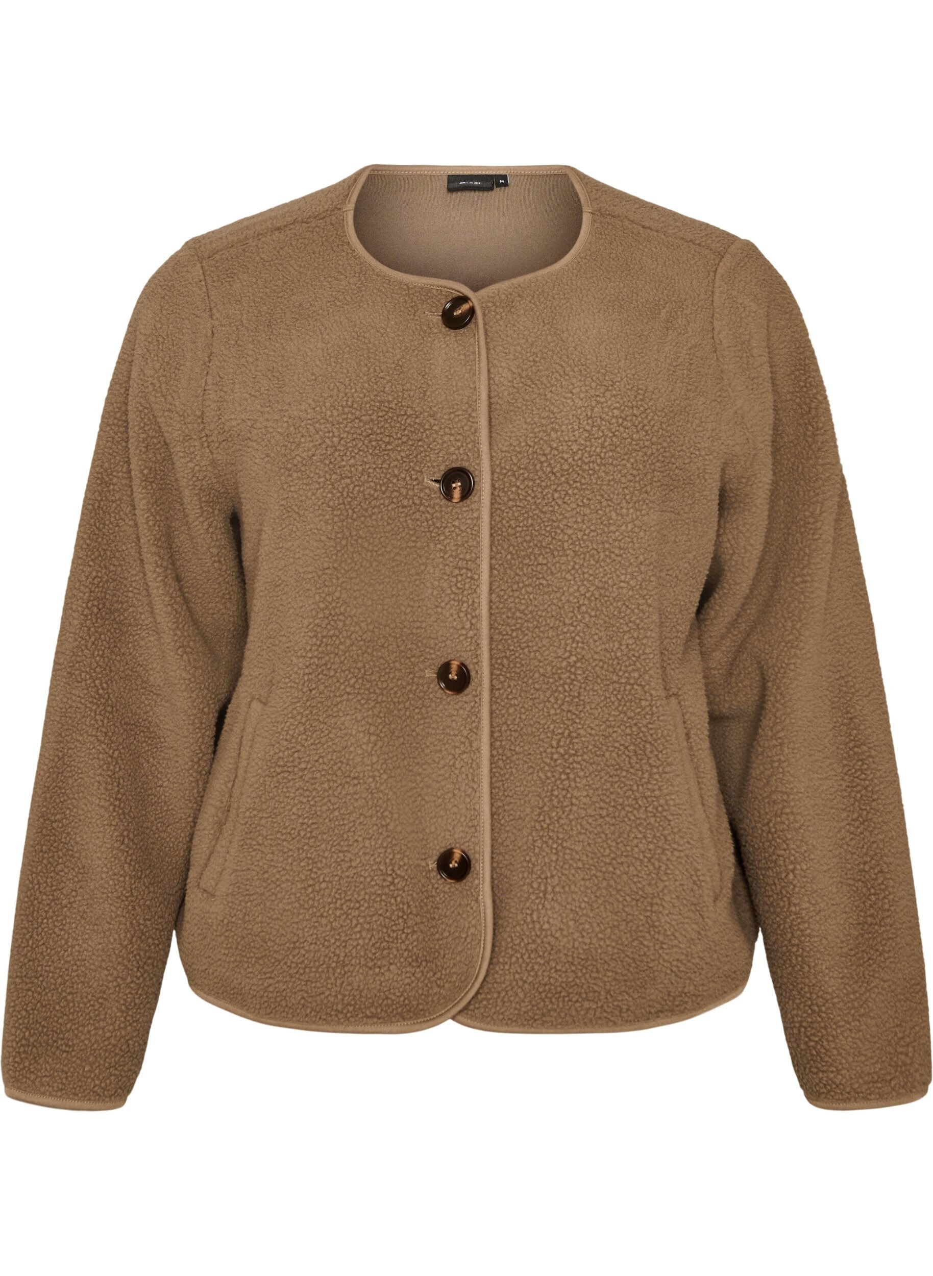 ZizziTeddyjakke med rund hals og knapper, Brun, Packshot image number 0