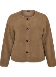 Teddyjakke med rund hals og knapper, Brun