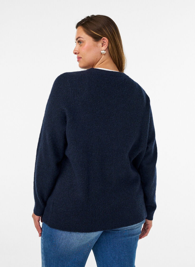 Meleret strikbluse med rund hals, Bl&aring;, Model image number 2