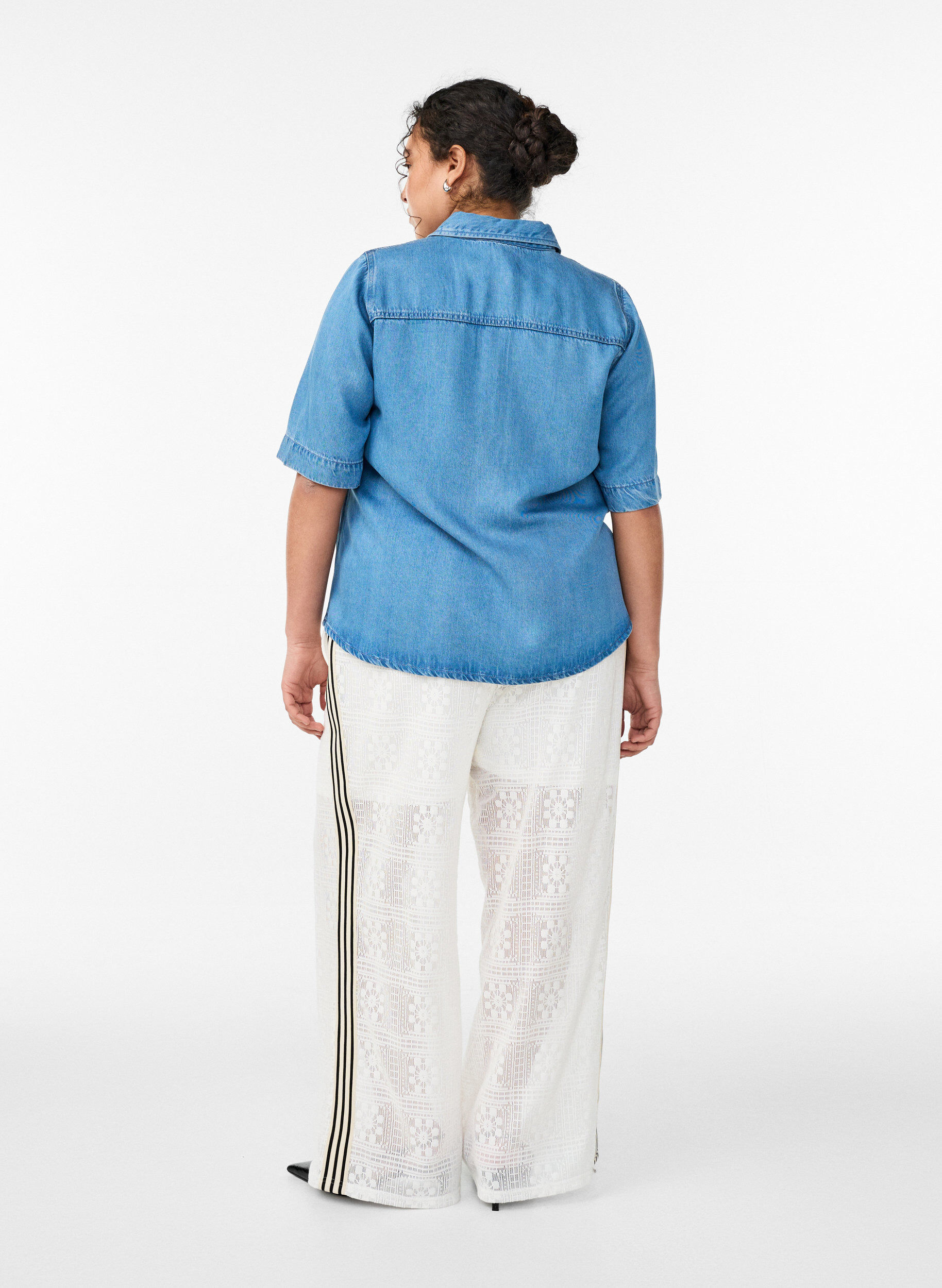 Zizzi Blondebukser med brede ben og kontraststriber, Hvid, Model image number 2