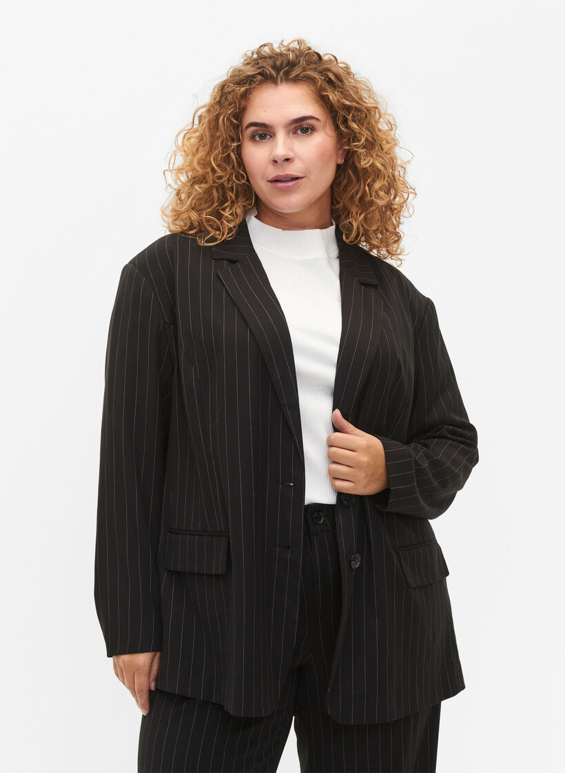 Nålestribet blazer, Black W. Pinstripe, Model image number 0