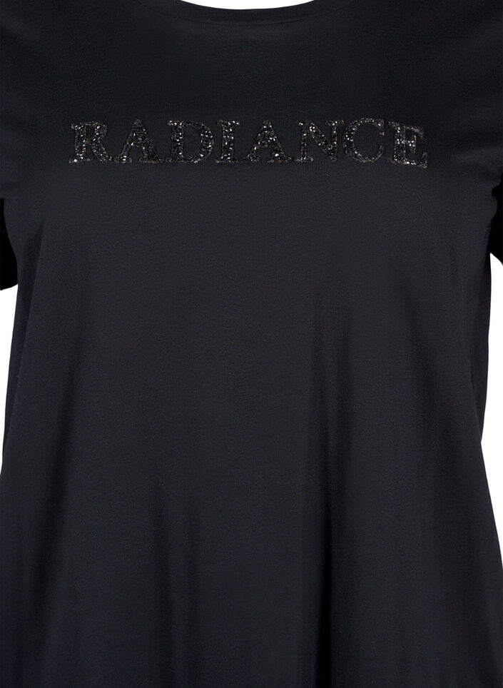 Bomulds t-shirt med rhinesten motiv, Black w. Radiance, Packshot image number 2