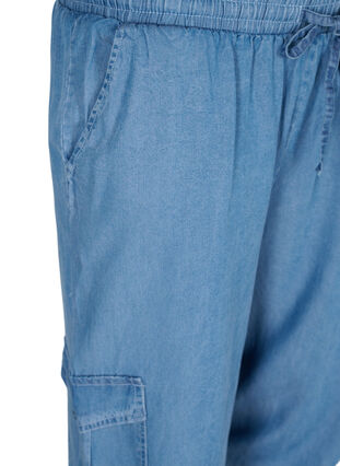 Cargo bukser i denim-look med lommer, Light blue denim, Packshot image number 3