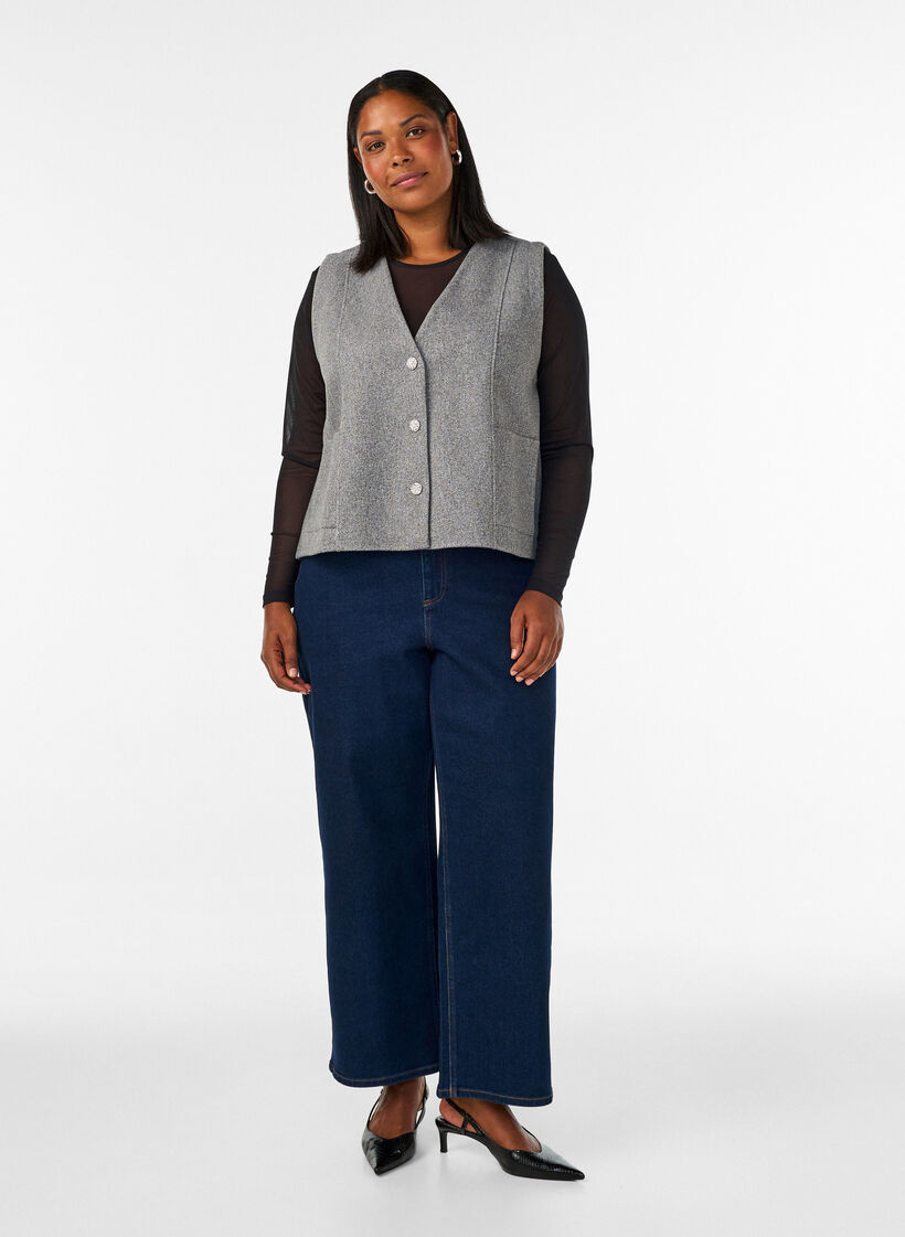 Vest med V-hals og knapper, Gr&aring;, Model image number 1
