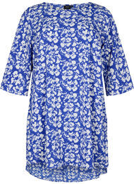 Printet kjole med 3/4 ærmer, Blue White Flower