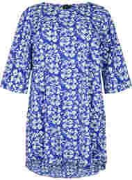 Printet kjole med 3/4 ærmer, Blue White Flower