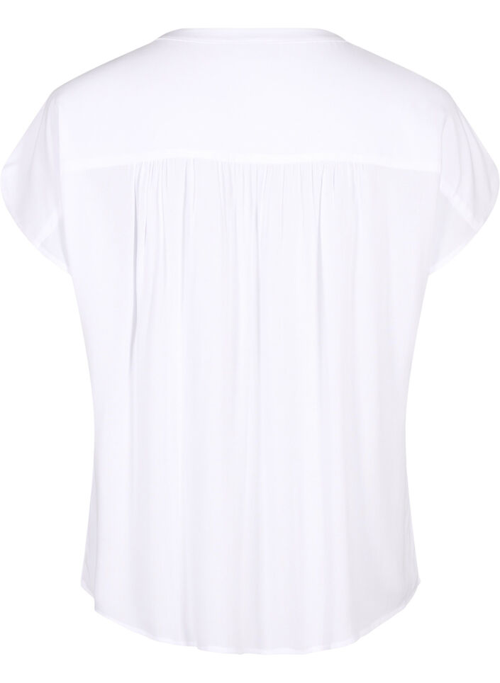 Viskose bluse med blondebånd, Bright White, Packshot image number 1