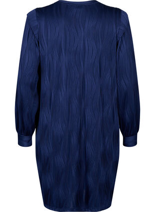 Langærmet kjole med strukturmønster, Maritime Blue, Packshot image number 1