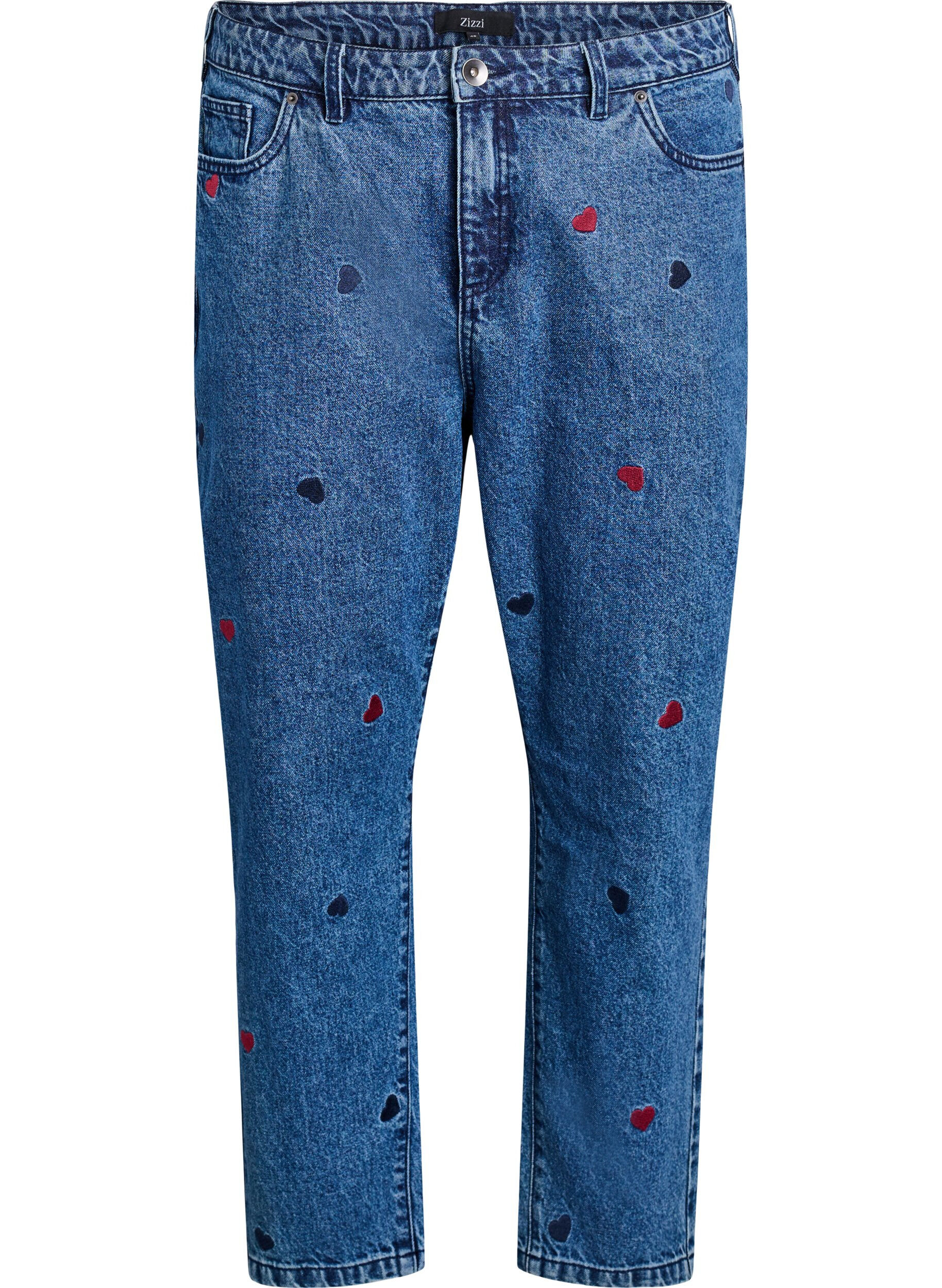 Mille mom fit jeans med broderi