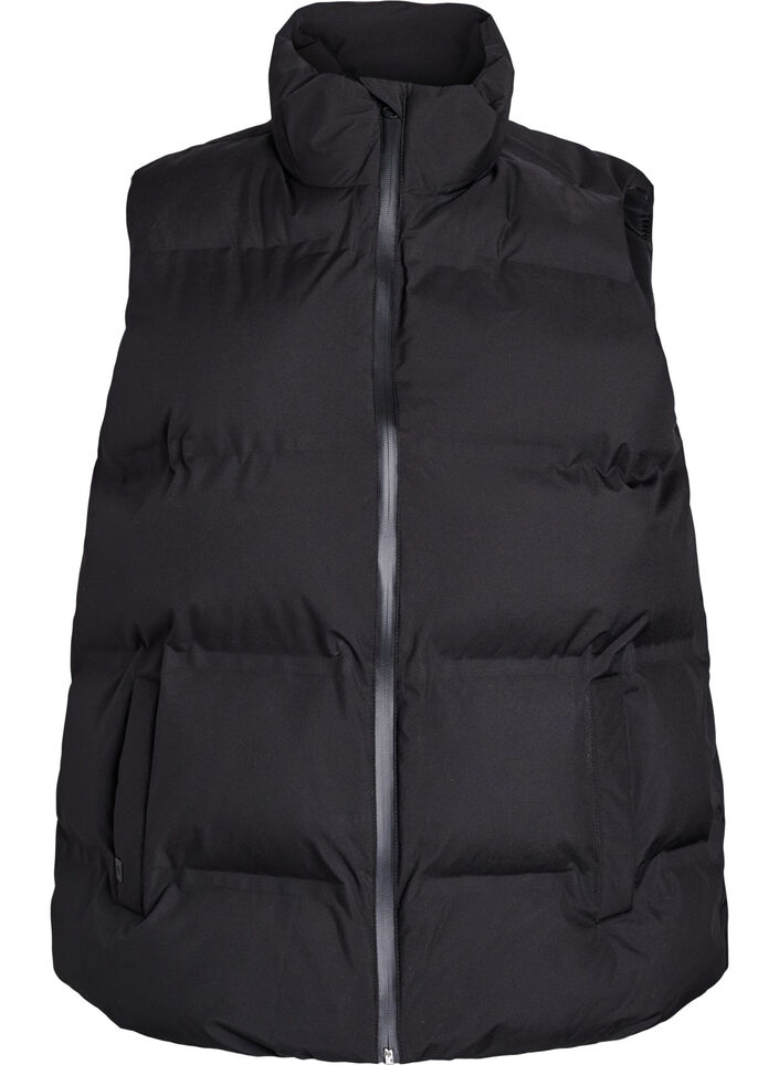 Kort puffervest med h&oslash;j krave, Sort, Packshot image number 0
