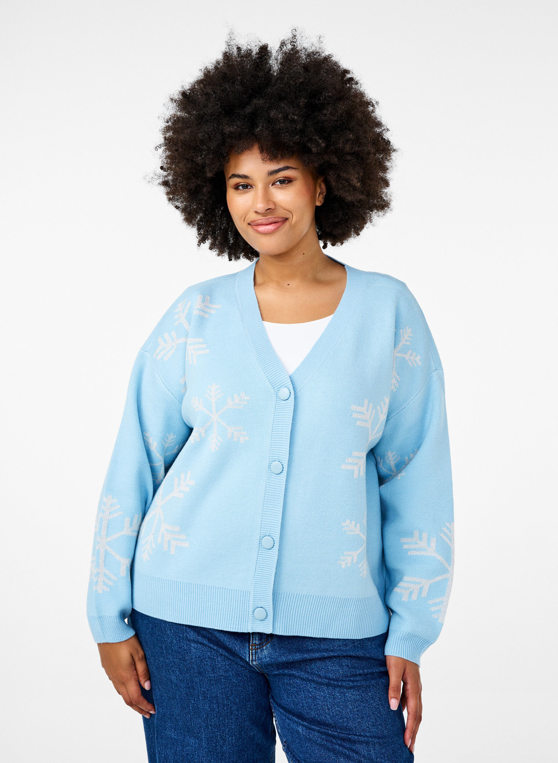 Jule strik cardigan, Cerulean Comb, Model