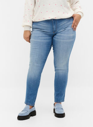 Emily jeans med slim fit og normal talje, Blue denim, Model image number 2