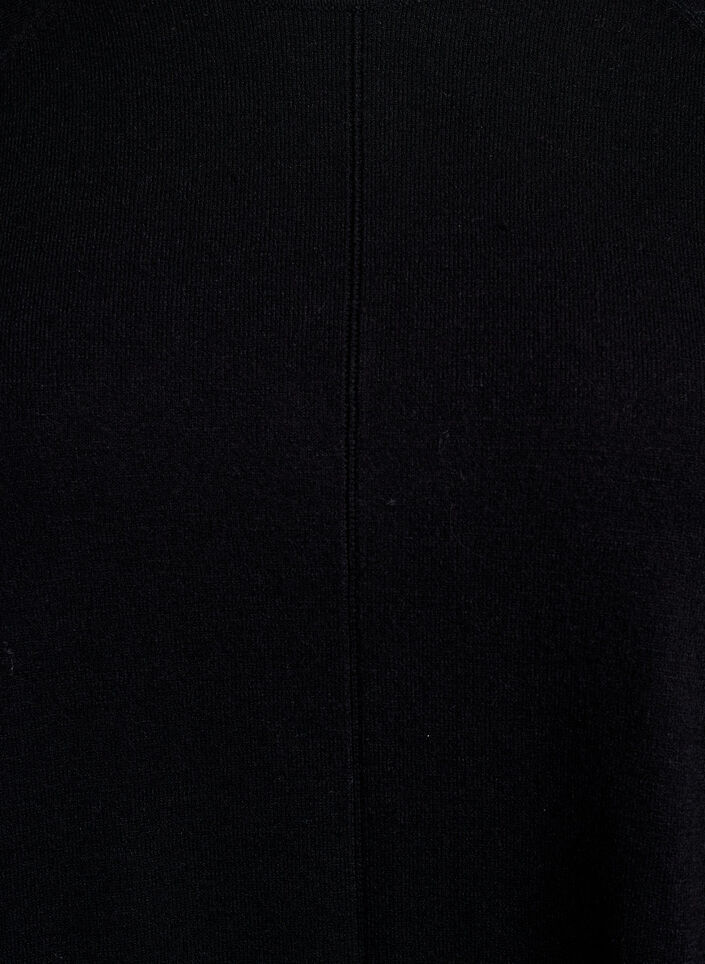 Strikbluse med rund hals og strikket m&oslash;nster, Sort, Packshot image number 2