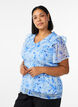 Blomstret bluse med fl&aelig;sekrave og peplum-effekt, Bl&aring;, Model image number 0