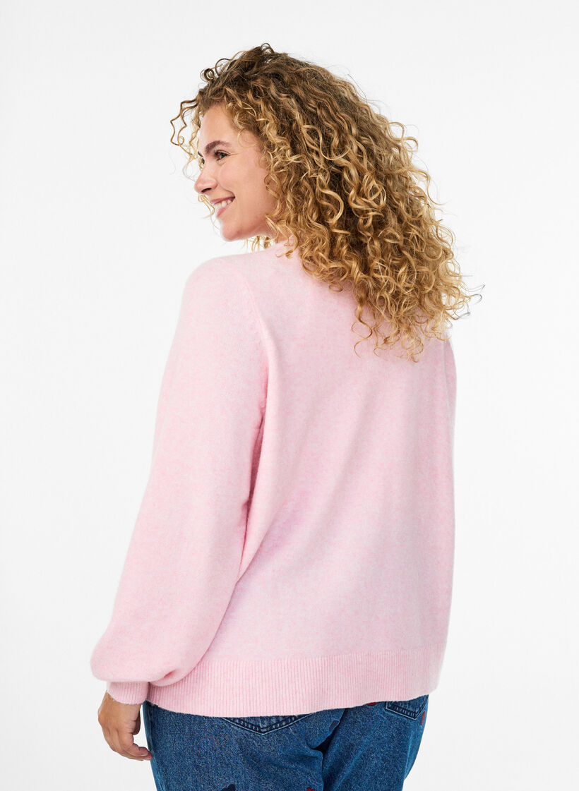 Cardigan i bl&oslash;d strik med guldfarvede knapper, Lyser&oslash;d, Model image number 2