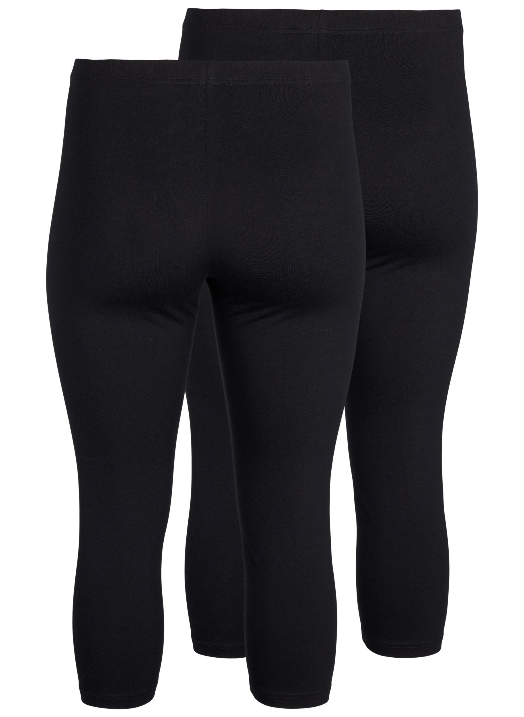 Zizzi FLASH - 2-pak 3/4 leggings i bomuld, Sort, Packshot image number 1