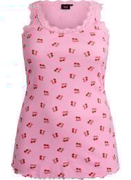 Top med print og blondekant, Lyser&oslash;d