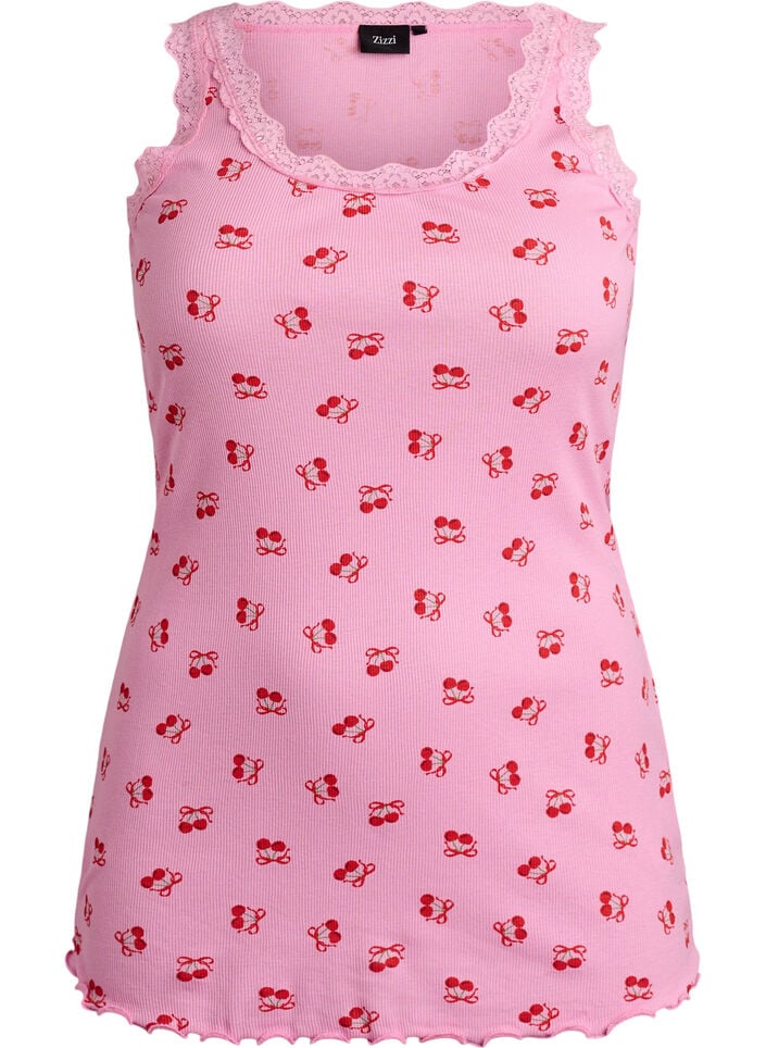 Top med print og blondekant, Lyser&oslash;d, Packshot image number 0