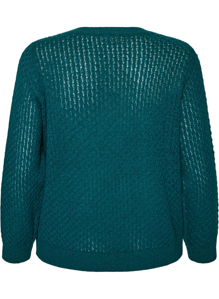 Strikbluse med struktureret hulm&oslash;nster, Gr&oslash;n, Packshot image number 1