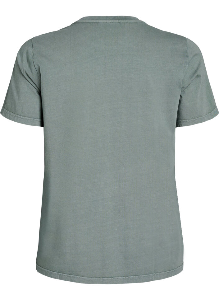 T-shirt i økologisk bomuld med tekst- og blomsterprint, Grøn, Packshot image number 1