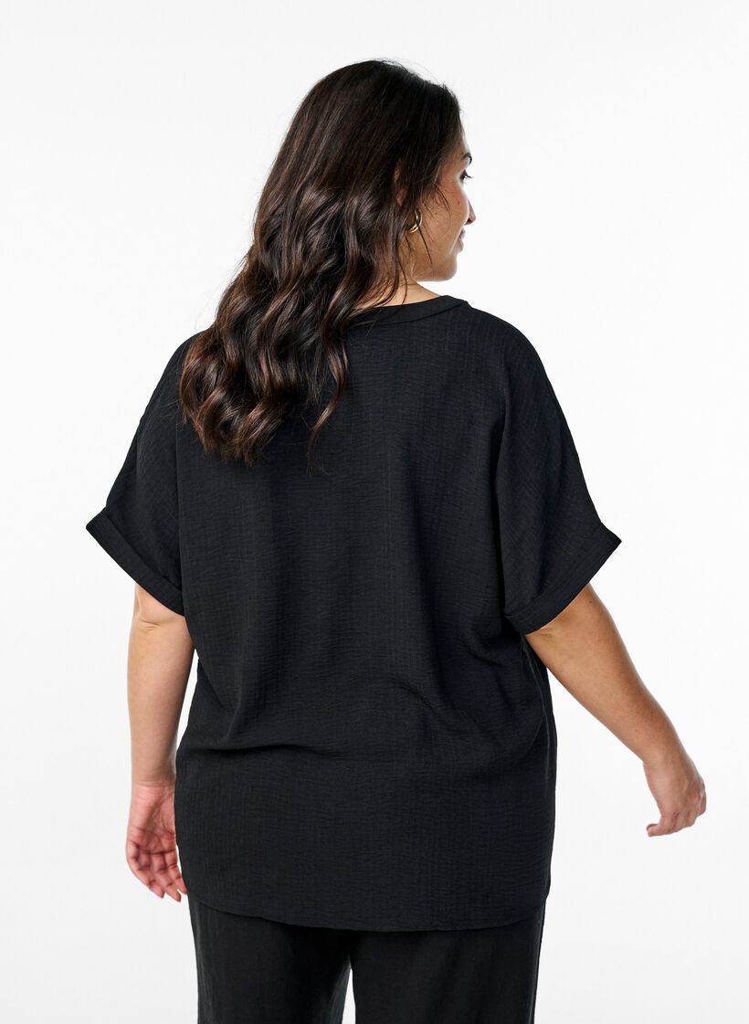 L&oslash;s bluse med korte &aelig;rmer, Sort, Model image number 2