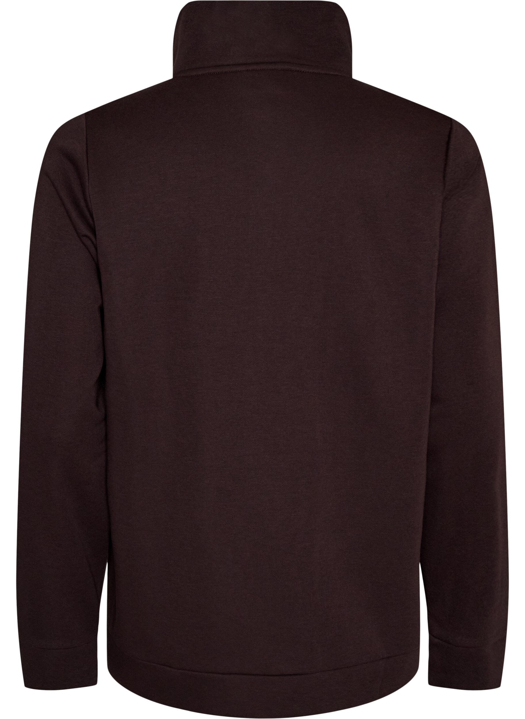 ZizziSweatshirt med h&oslash;j krave og lynl&aring;s, Brun, Packshot image number 1