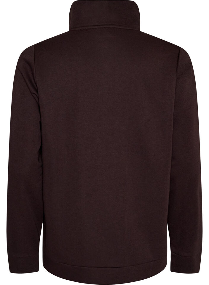 Sweatshirt med h&oslash;j krave og lynl&aring;s, Brun, Packshot image number 1