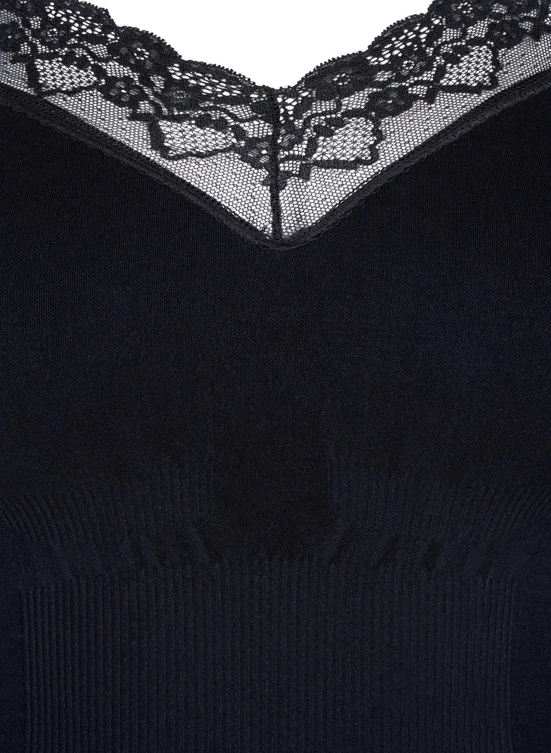 Zizzi Shapewear bodystocking med blonder, Sort, Packshot image number 3