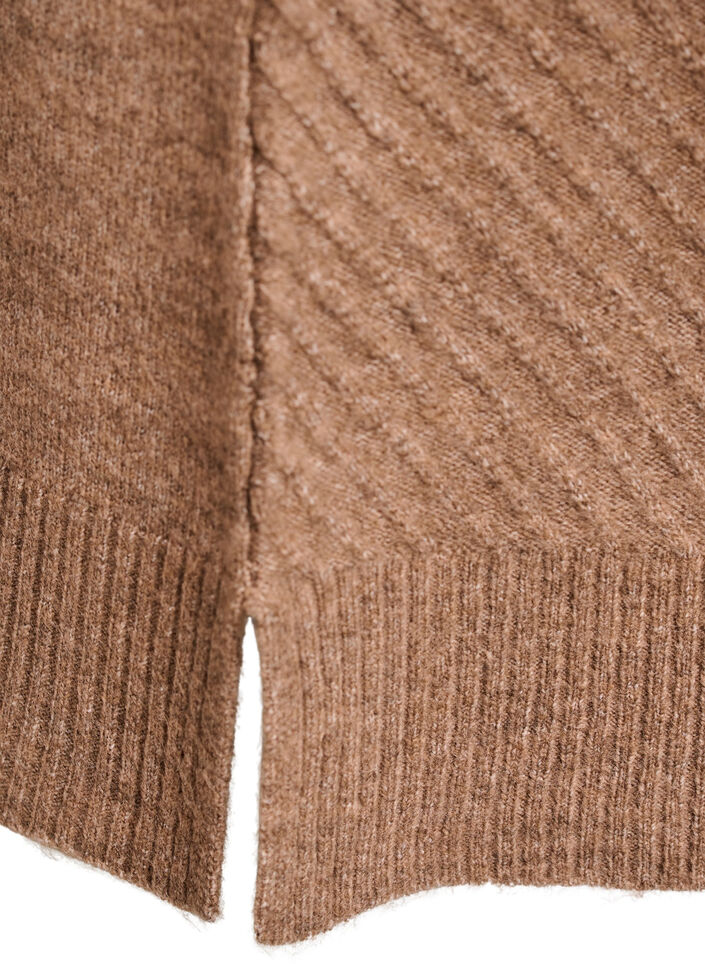 Kort strikkjole med V-formet strukturm&oslash;nster, Brun, Packshot image number 3