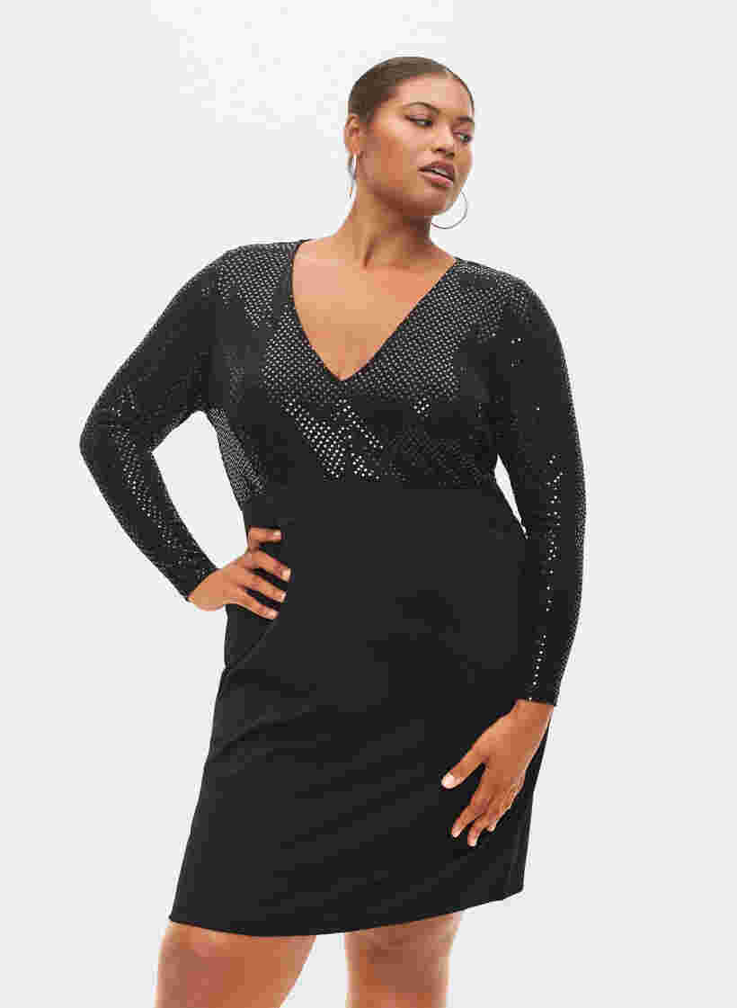 Tætsiddende kjole med glitterstruktur, Black, Model image number 0