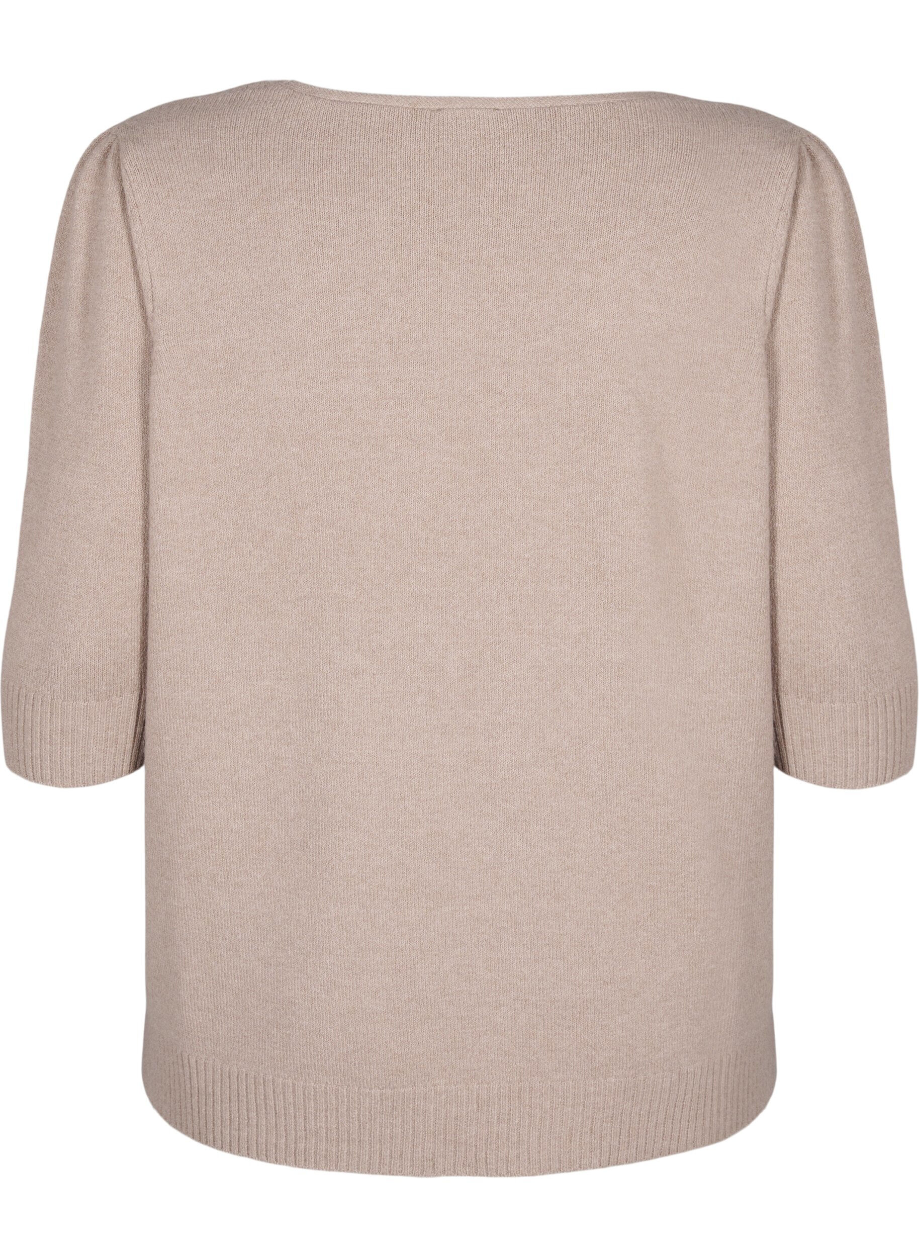 Zizzi Strikket bluse med broderede blomster, Simply Taupe Mel., Packshot image number 1