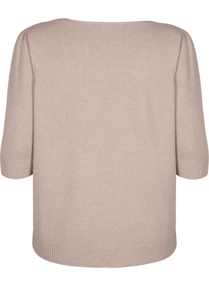 Strikket bluse med broderede blomster, Simply Taupe Mel., Packshot image number 1