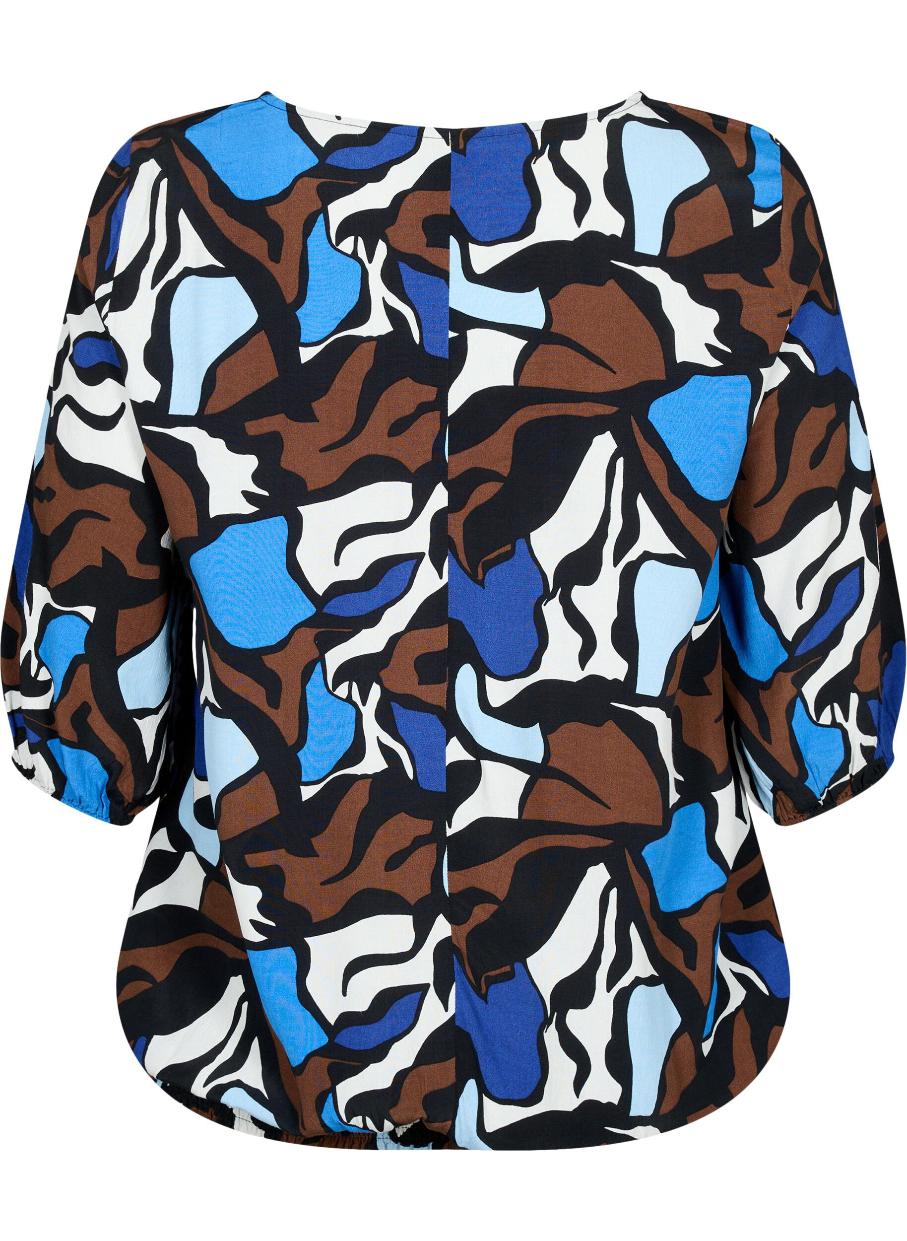 Zizzi Bluse i viskose med print og smock , Zafia AOP, Packshot image number 1
