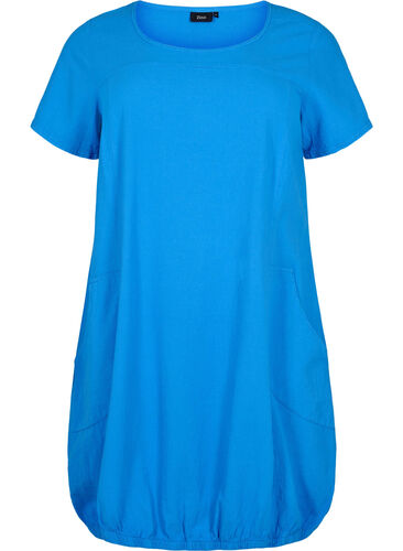 Kortærmet kjole i bomuld, French Blue, Packshot image number 0