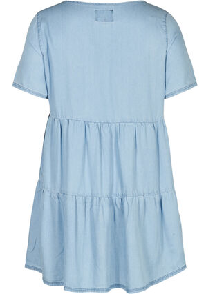 Kortærmet denim kjole med læg, Light blue denim, Packshot image number 1