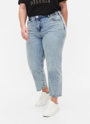Cropped Vera jeans med nitter, Light blue denim, Model image number 2