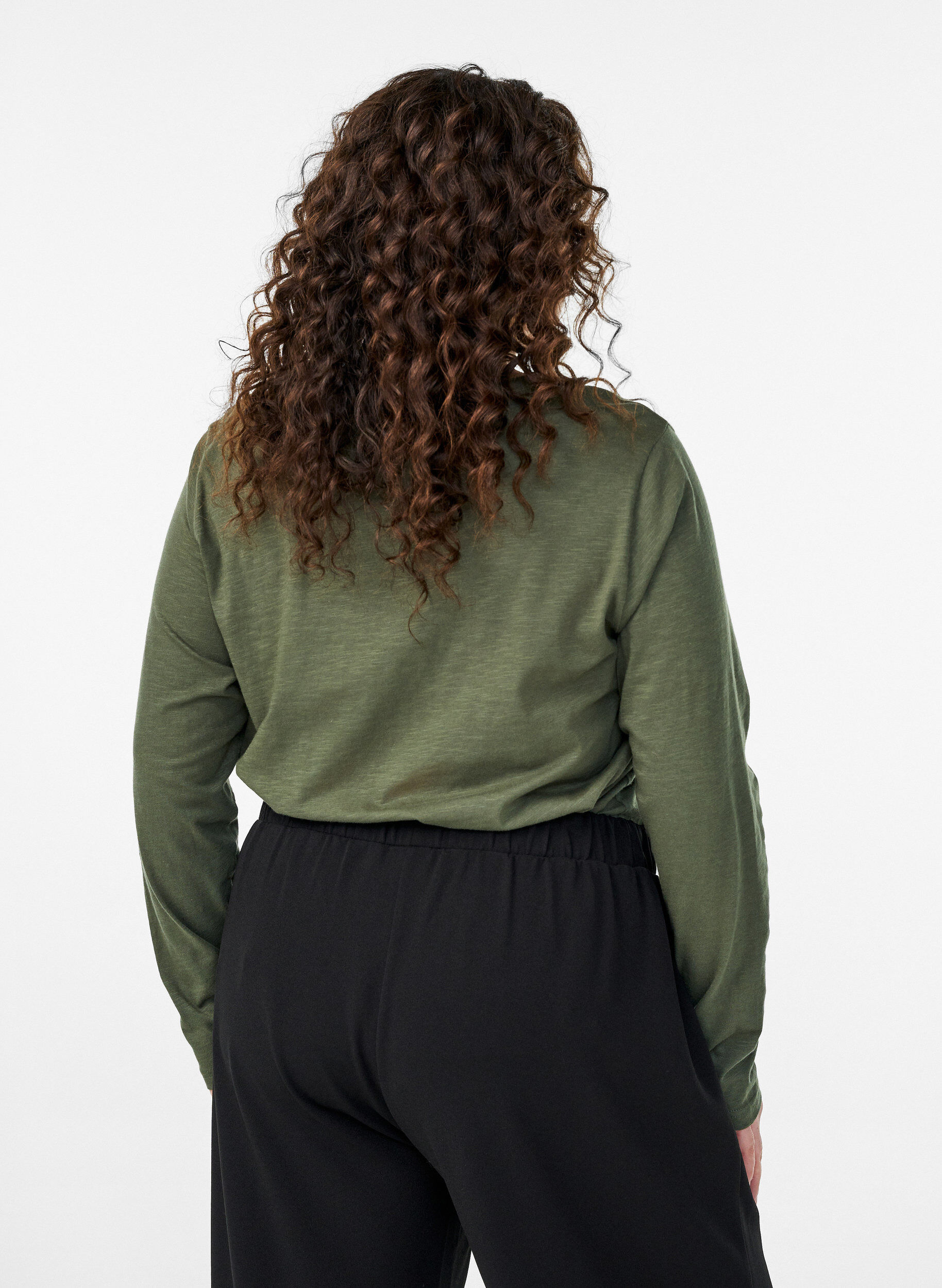 ZizziLang&aelig;rmet t-shirt med V-hals og knapper, Gr&oslash;n, Model image number 2