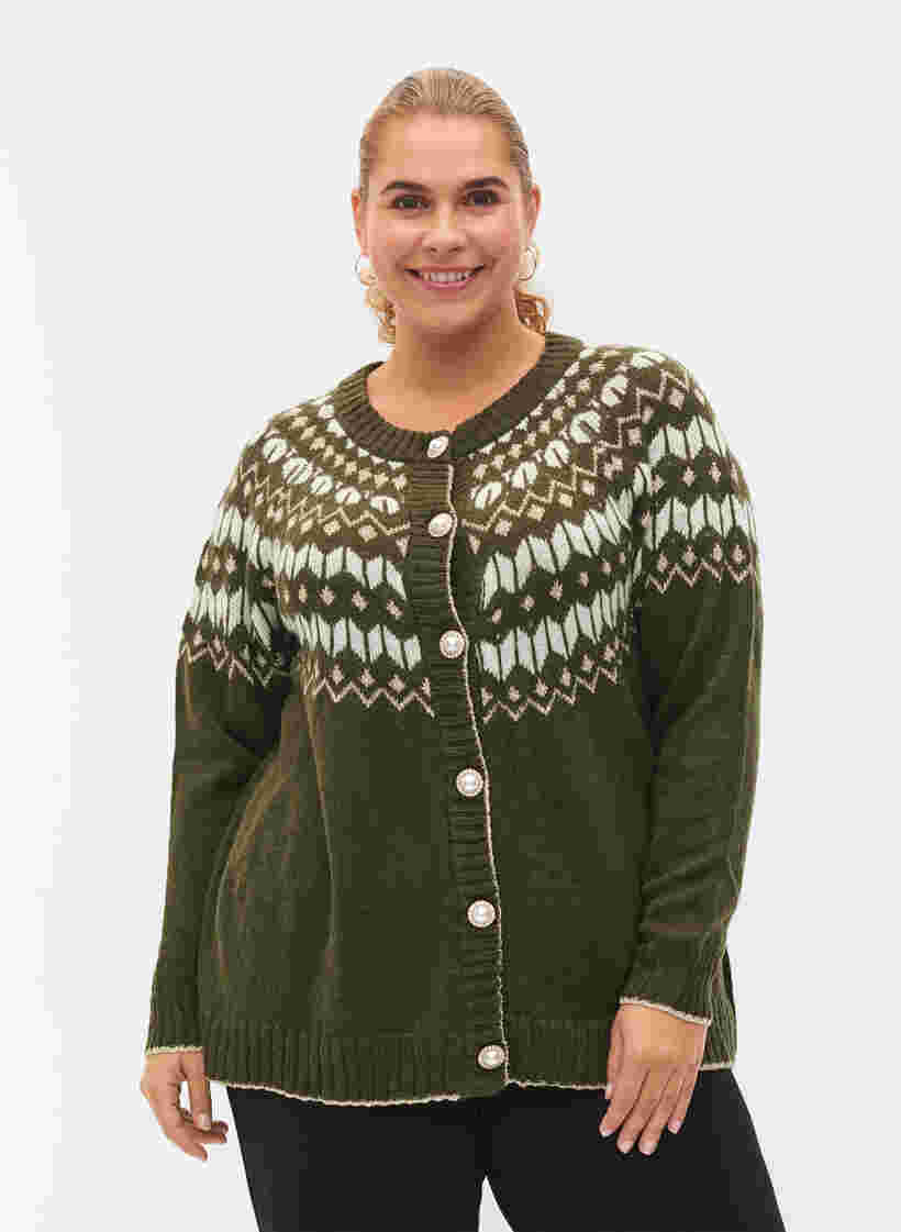 Mønstret strik cardigan med uld, Forest Night Comb, Model