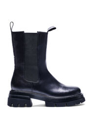Wide fit læderstøvle med elastik , Black, Packshot