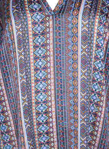 Bluse med print og 3/4 ærmer, Brown Blue Ethnic, Packshot image number 2