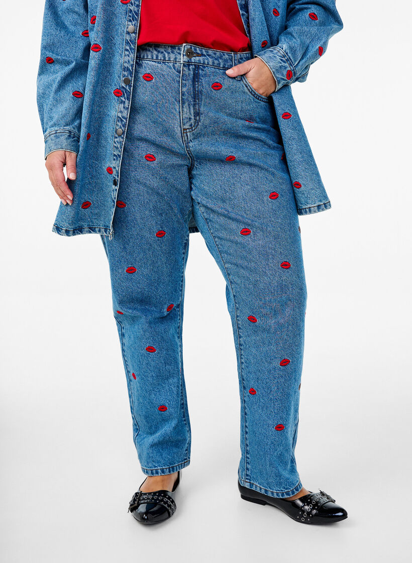 Højtaljede Gemma jeans med lips, Blå, Model image number 2