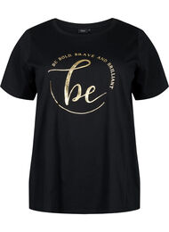 T-shirt i økologisk bomuld med print, Black W. Be G. Foil